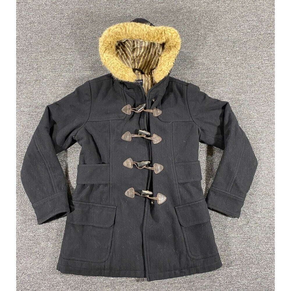 American Eagle Jacket Black Hooded Wool Blend Parka Quilted Liner Womens Medium